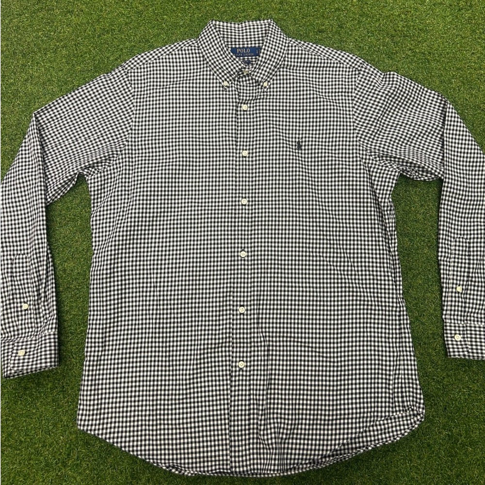 Polo Ralph Lauren Mens Classic Fit Gingham Button Down Shirt Navy White LG - Picture 1 of 6